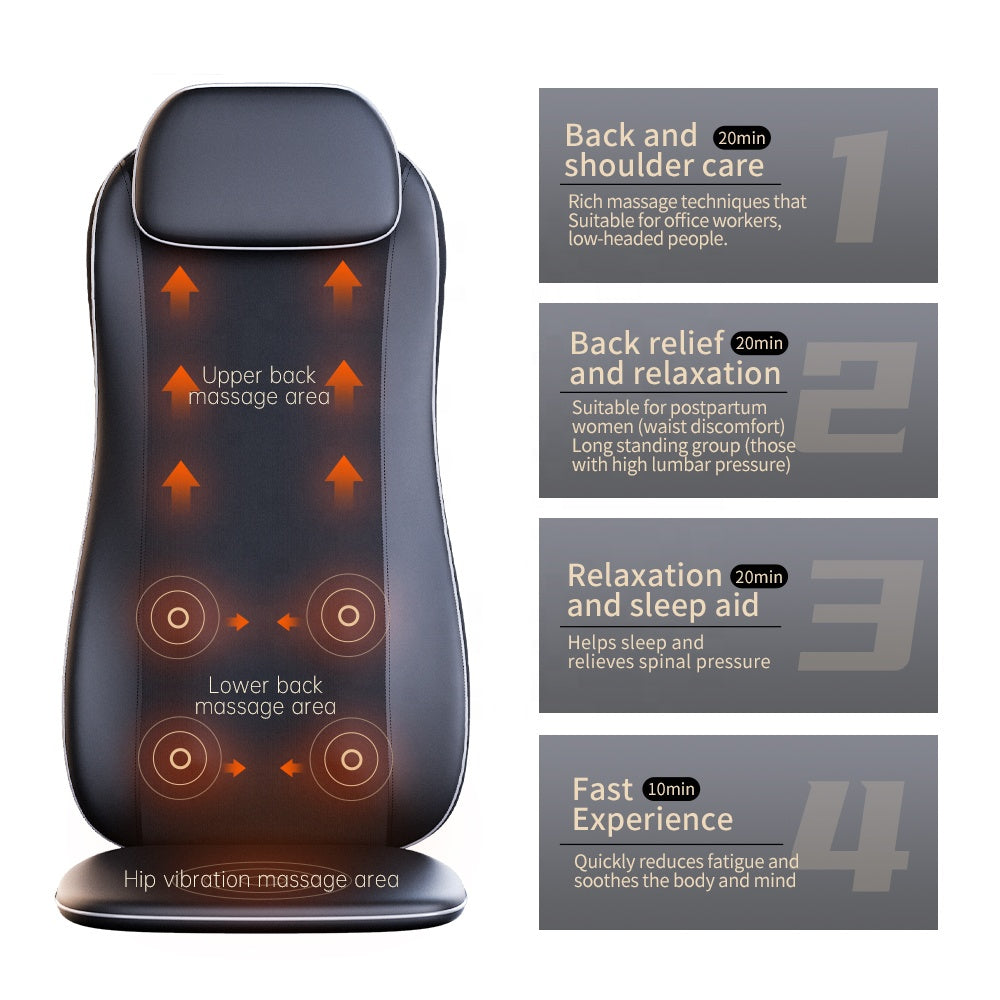 Upper back, lower back, and hip vibration massage areas