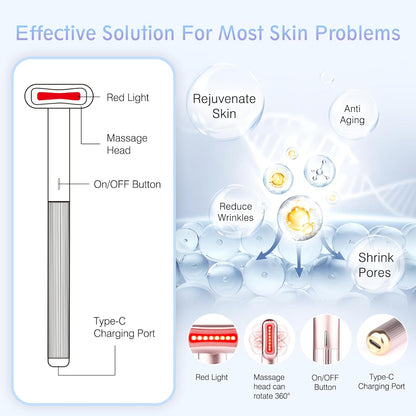 Red Light Therapy for Face, 4 in 1 Facial Wand for Anti-Aging, Anti-Wrinkle, Face Neck Light Therapy Wand, Skin Care Tool at Home, with Travel Carrying Case, One-Button Start