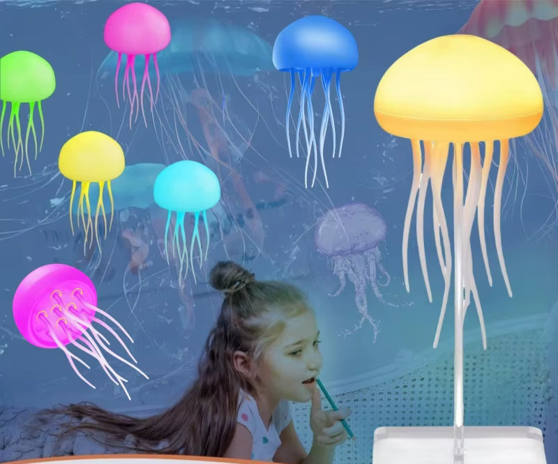 Cartoon Dancing Jellyfish Night Light RGB Gradient Cute Jellyfish Bedside Lamp Voice Control Bedroom Reading Desk Lamp