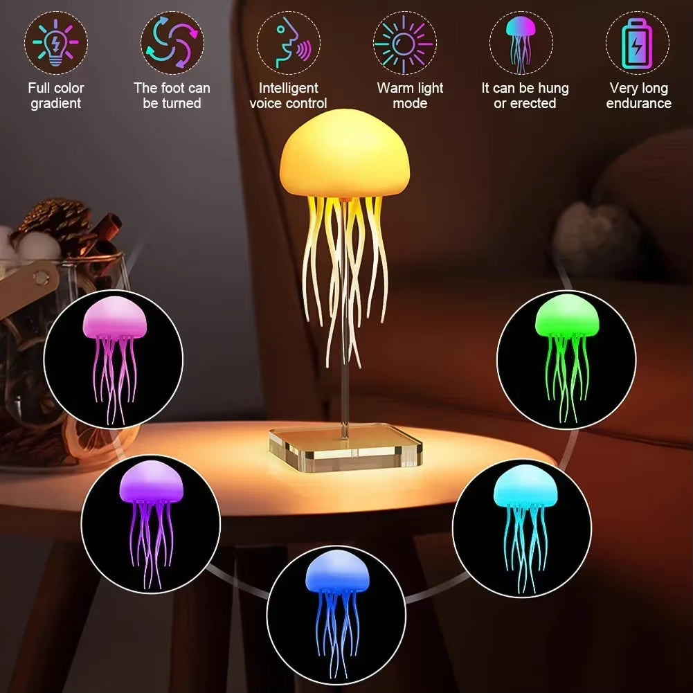 Cartoon Dancing Jellyfish Night Light RGB Gradient Cute Jellyfish Bedside Lamp Voice Control Bedroom Reading Desk Lamp