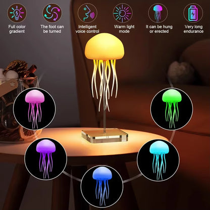 Cartoon Dancing Jellyfish Night Light RGB Gradient Cute Jellyfish Bedside Lamp Voice Control Bedroom Reading Desk Lamp