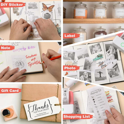 SLOK Thermal Mini Printer, Portable Inkless Bluetooth Sticker Maker with 10 Rolls Paper, Pink